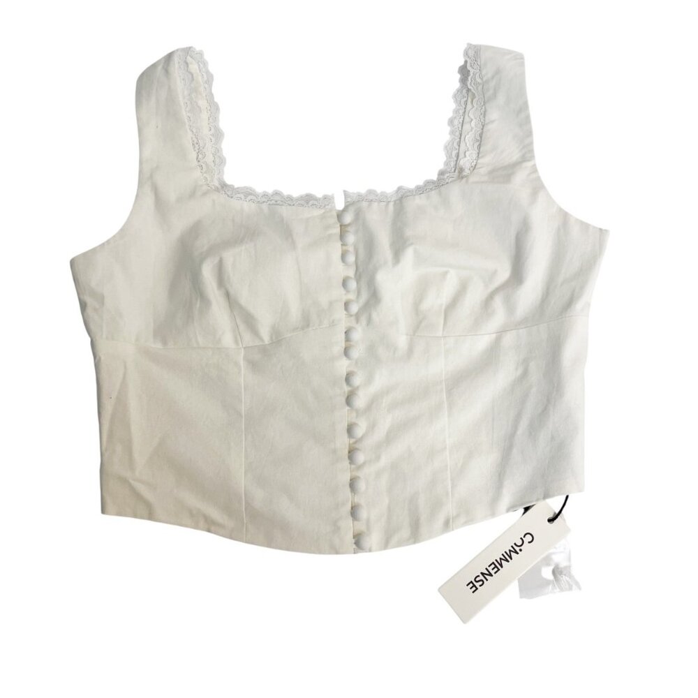 NEW Commense White Button‎ Front Corset Crop Top Milkmaid Minimalist- Size XS